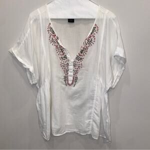 Calvin Klein Jeans Shirt White Bohemian 100% Cotton Beaded Top Size Medium
